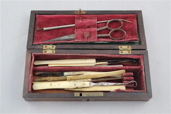 A 19th century rectangular calamander surgeons box, 7.75in.